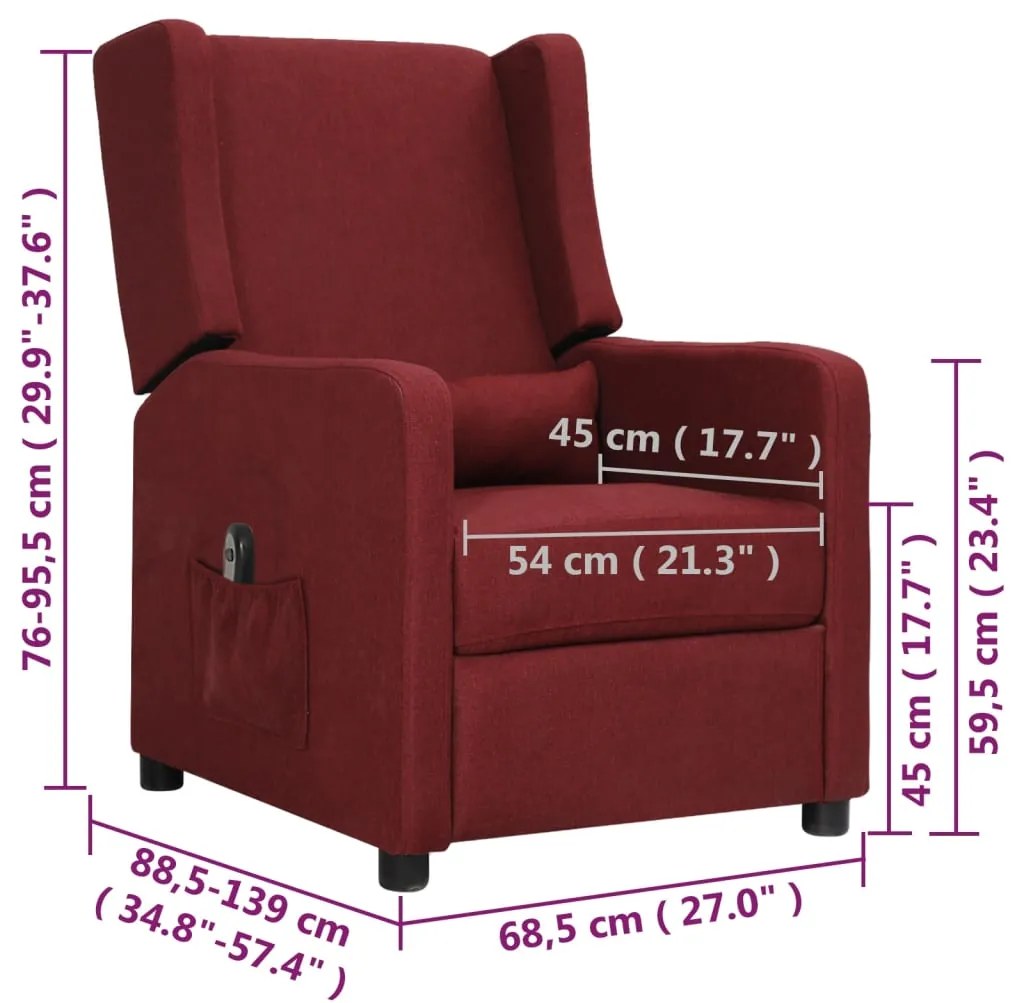 Fotoliu rabatabil electric, rosu vin, material textil 1, Bordo