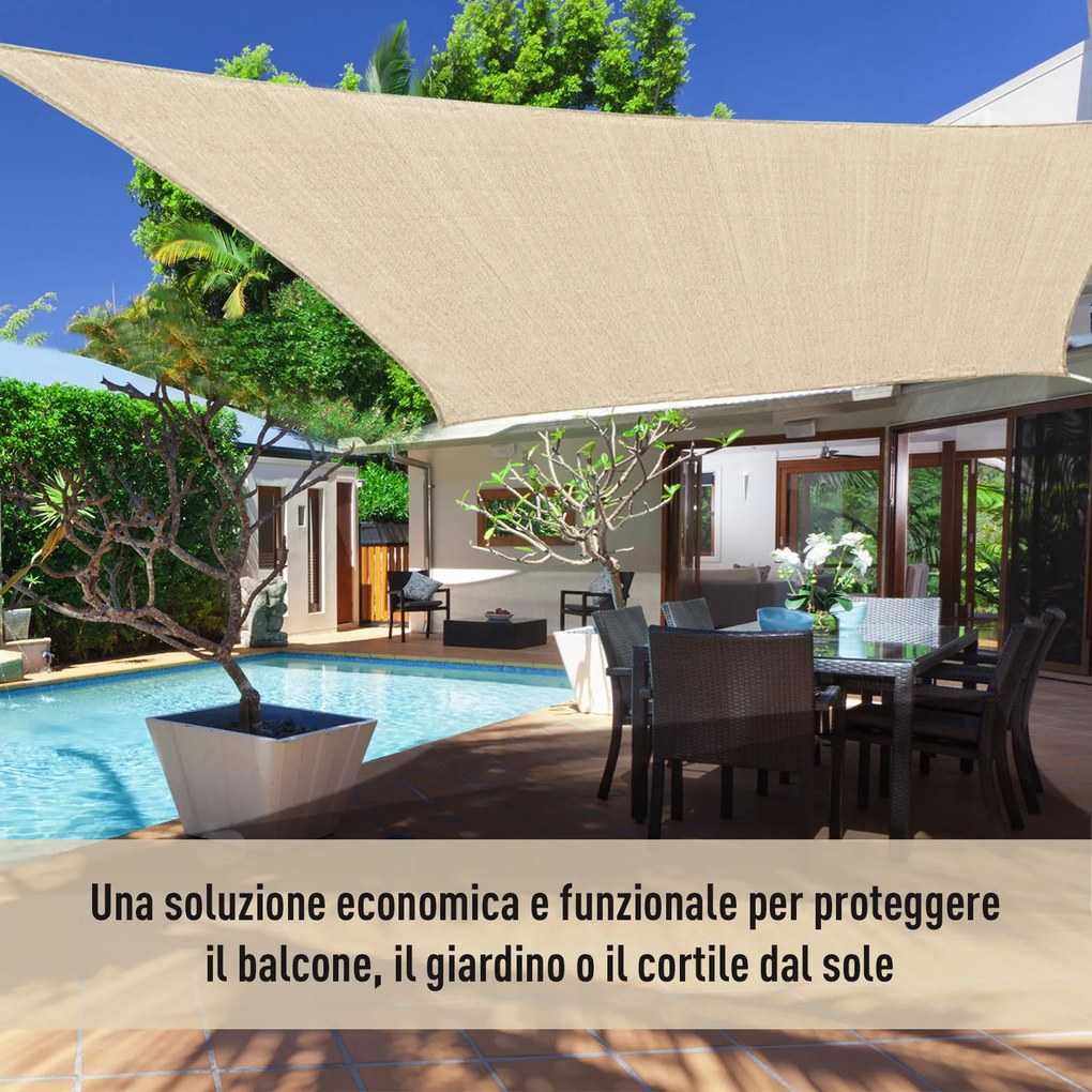Outsunny Copertină de Soare Pătrată, Protecție UV 95%, Țesătură din Polietilenă, 360 x 360 cm, Ecru | Aosom Romania
