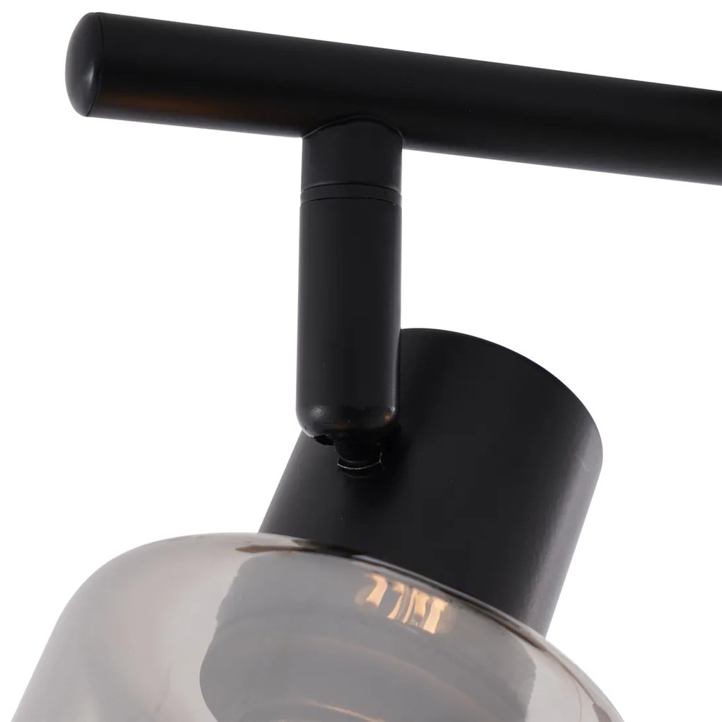 Plafonieră modernă neagră cu două lumini și abajururi rotunde din sticlă fumuriu - Cilin