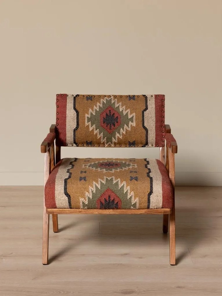 Fotoliu kilim din iută naturala si lana cu structura din lemn de mango, 76×65×65 cm, „Mandjaro"