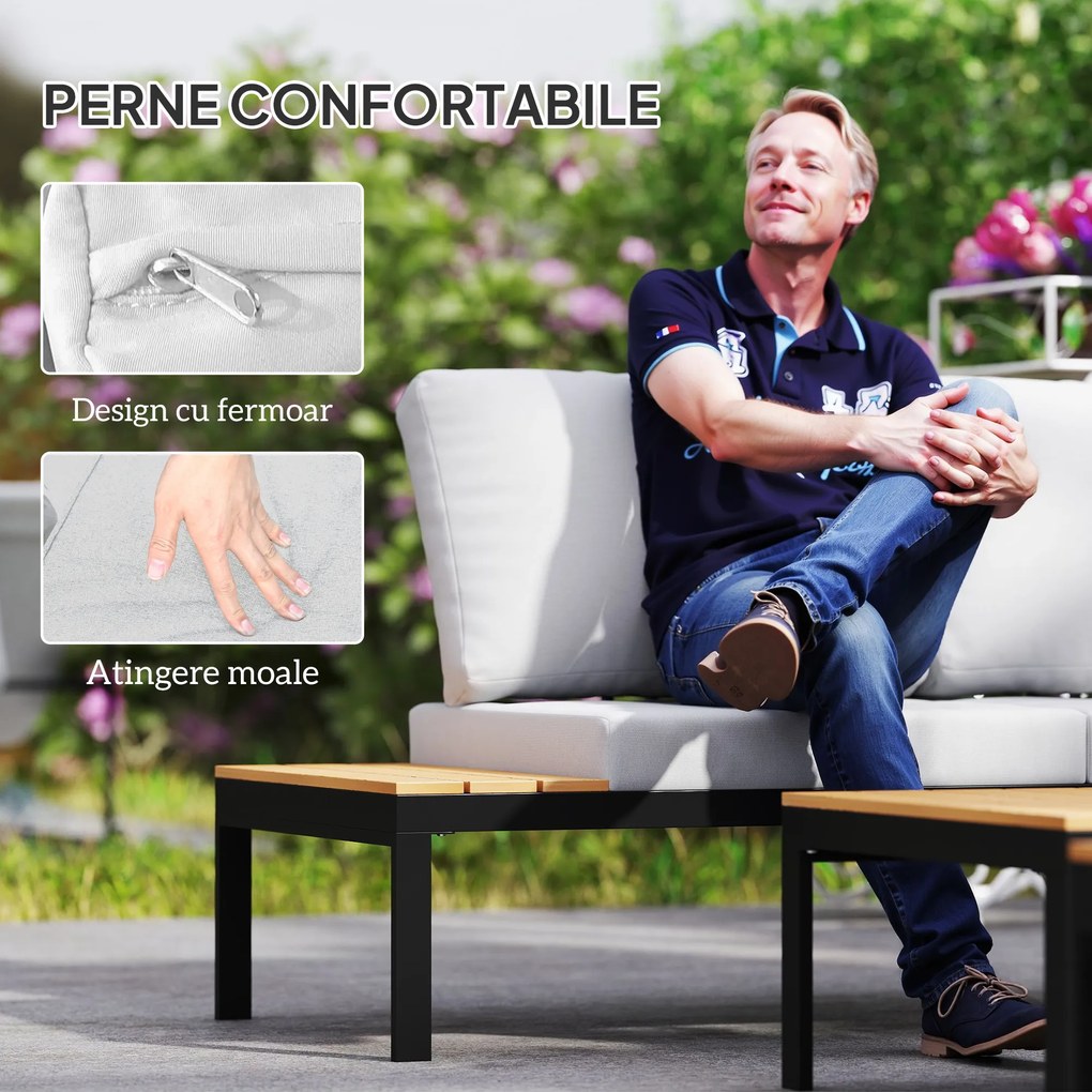 Outsunny Set Mobilier de Grădină din 4 Piese, cu 2 Canapele și 2 Măsuțe de Cafea, 141x64x62 cm, Lemn Natural | Aosom Romania