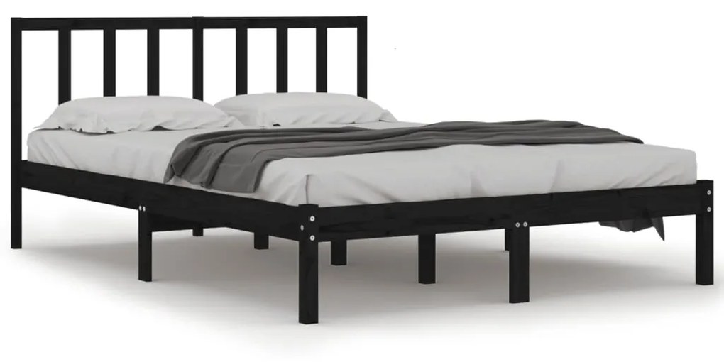 3105115 vidaXL Cadru de pat dublu, negru, 135x190 cm, lemn masiv de pin