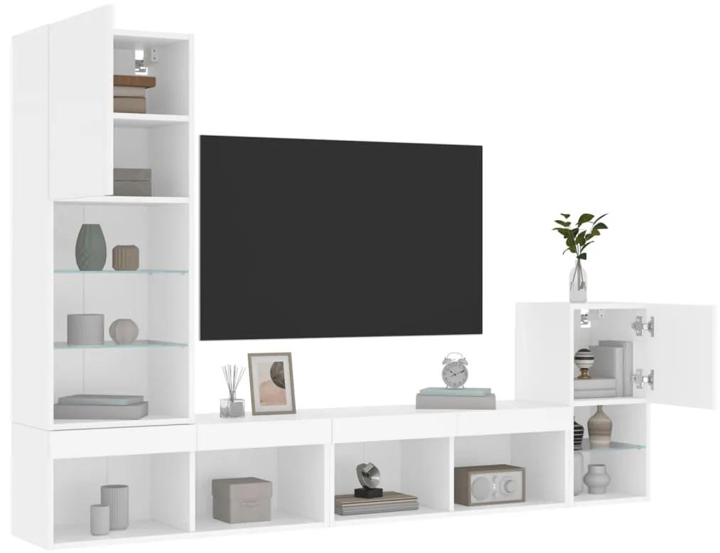 3216661 vidaXL Unități de perete TV cu LED-uri, 4 piese, alb, lemn prelucrat