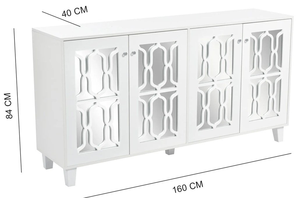 Comodă Albă cu Oglindă și Mânere de Cristal, Alb | Aosom Romania