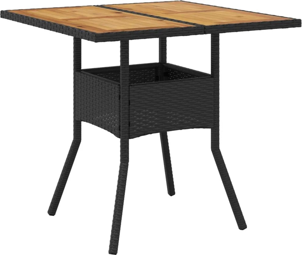 vidaXL Masă grădină, blat din lemn acacia, negru 80x80x75 cm poliratan