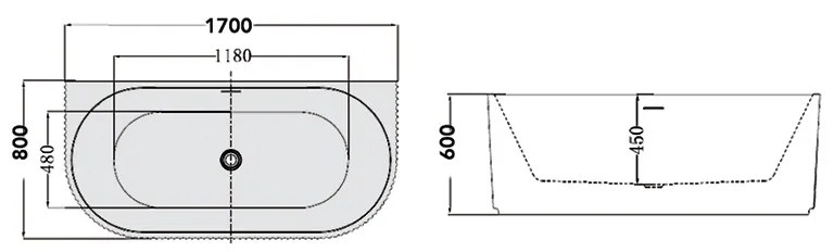 Cada baie freestanding alba cu masca riflata, 170 x 80 cm, Florida Beata