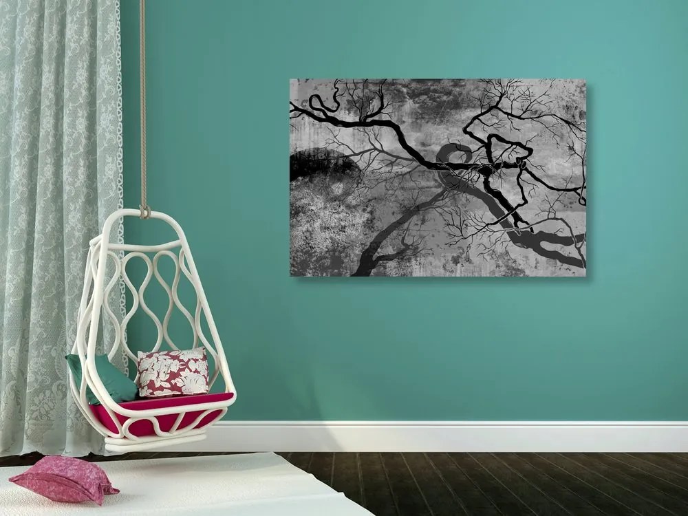 Tablou copaci suprarealistici în design alb-negru