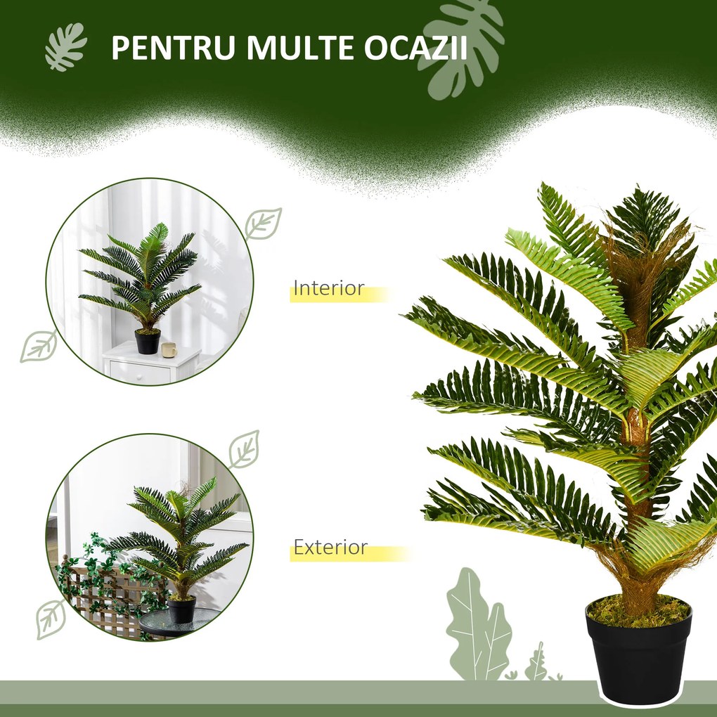 HOMCOM Plantă Artificială de Palmă cu 18 Frunze și Vas Inclus pentru Interior, Înălțime 85 cm, Verde | Aosom Romania