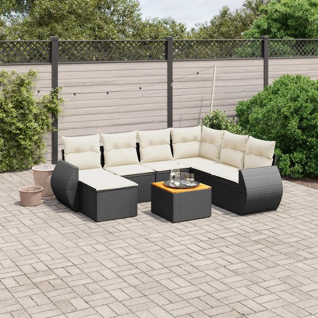 3225118 vidaXL Set mobilier de grădină cu perne, 8 piese, negru, poliratan