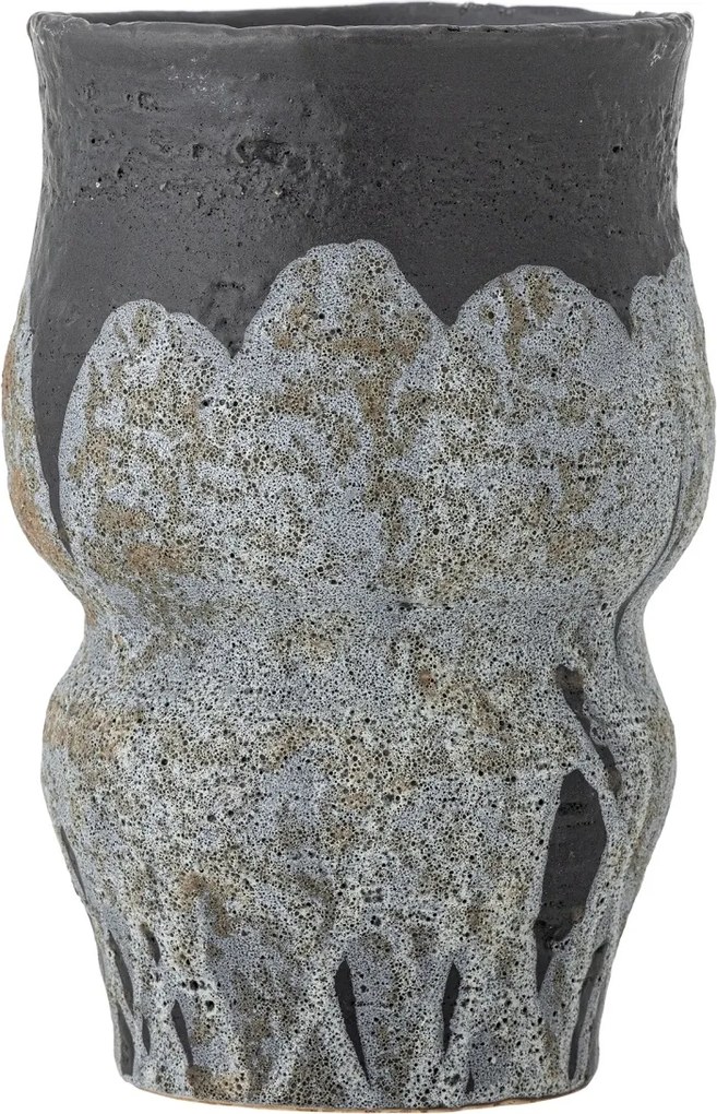 Ghiveci din ceramică artizanală, gri, cu suprafață texturată și aspect satinat, 14,5x21,5 cm, „Neeson"