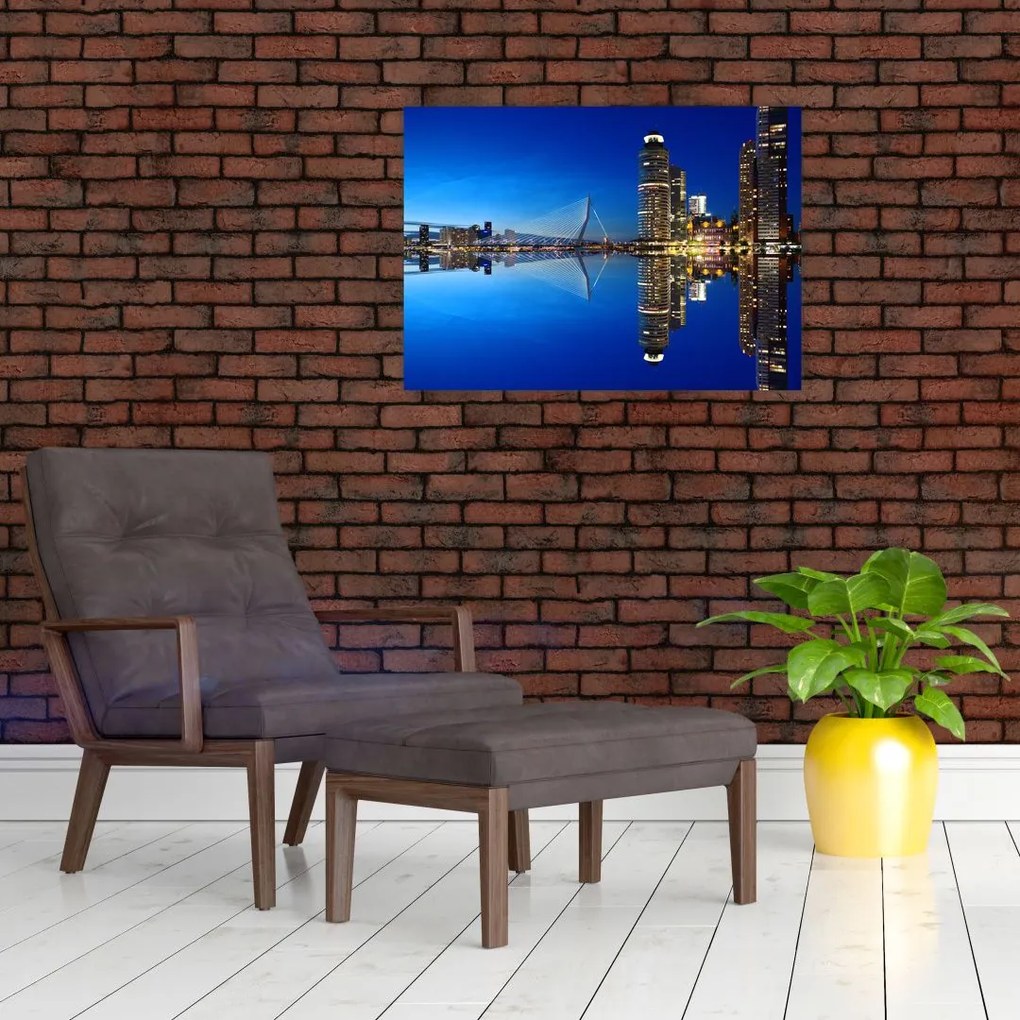 Tablou pe sticlă - Rotterdam nocturn (70x50 cm)