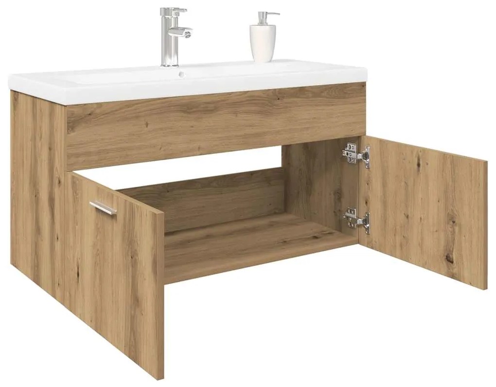 vidaXL Dulap pentru chiuvetă cu chiuvetă încorporată Artisan Stejar