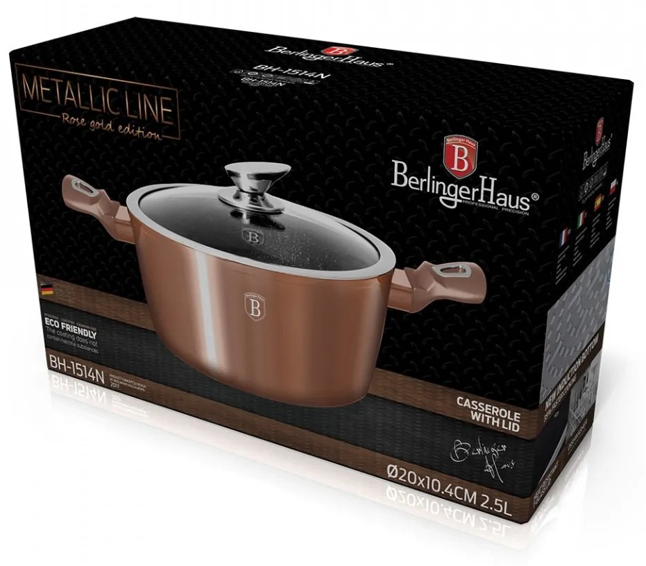 Oala cu capac 24 cm Rose Gold (Cupru) Metallic Line Berlinger Haus BH 1515N