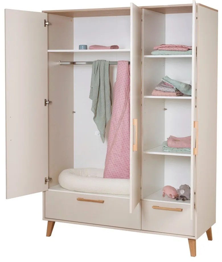 Șifonier de copii crem/în culoare naturală cu aspect de lemn de stejar 138x200x55 cm Jil – Roba