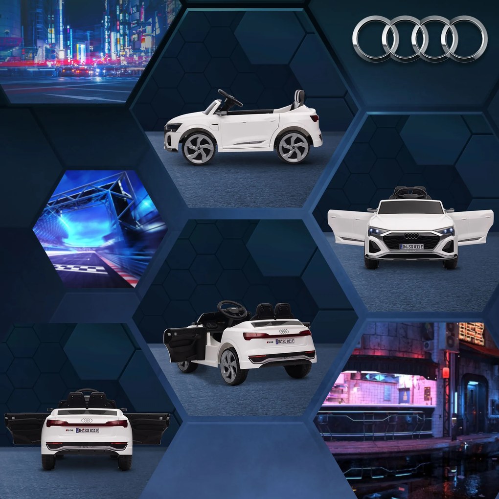 AIYAPLAY Mașină Electrică pentru Copii, 12V Audi Q8, 3-5 km/h, Telecomandă, Faruri, Muzică, Alb | Aosom Romania