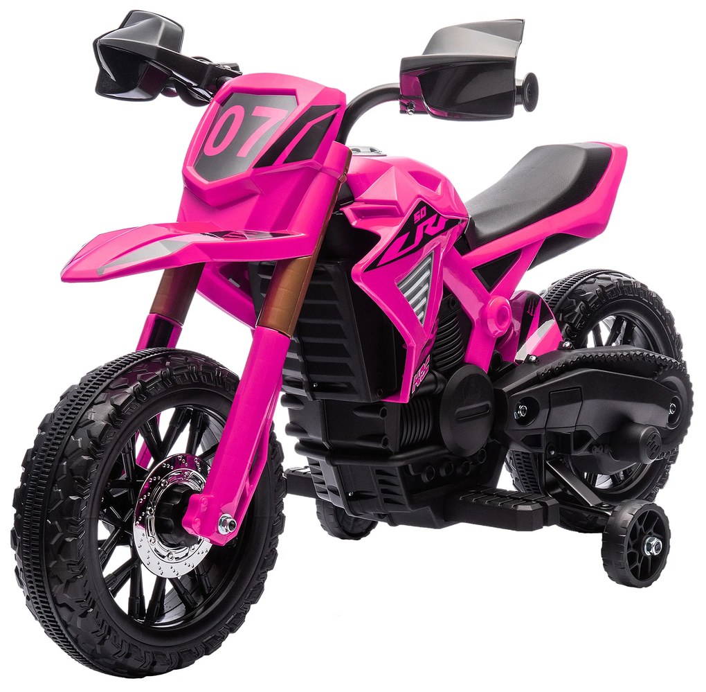 AIYAPLAY Moto cross electrică pentru copii 3-8 ani, baterie 6 V, 2 motoare, claxon și roți de antrenament, încărcare 30KG, roz | Aosom Romania