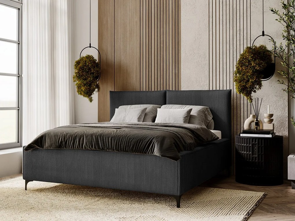 Pat matrimonial 140 cm Camtana (Negru) (cu somieră) (cu sp. depozitare). Promo -17%. 1104109