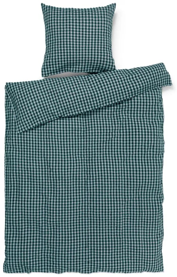Lenjerie de pat verde-albastră din țesătură crep pentru pat de o persoană 140x200 cm Bæk&Bølge – JUNA