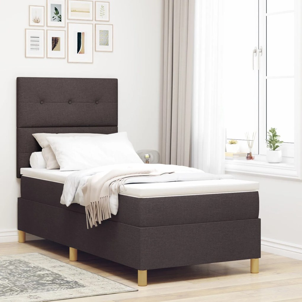 vidaXL Pat Box Spring cu Saltea Maro închis 80x200 cm Țesătură