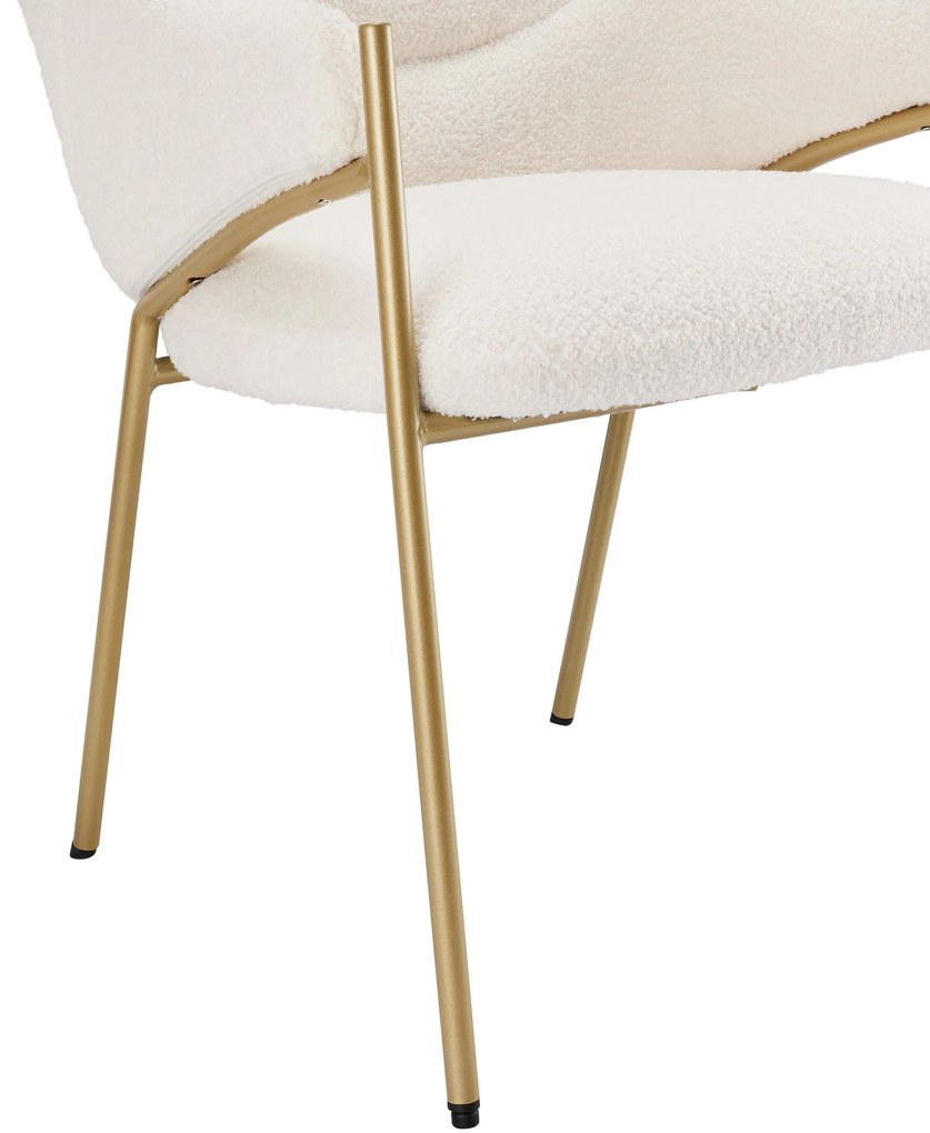 Scaun de prânz cu brațe, țesătură Sherpa, pernă de șezut groasă, spătar ergonomic, 52.5×48×83.7 cm, Bej