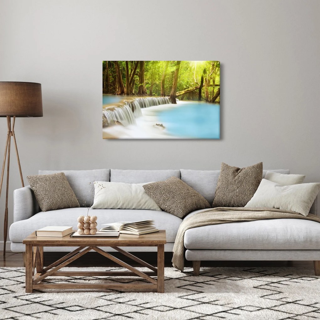Tablou cu cascada Huai Mae Kamin în pădure (90x60 cm)