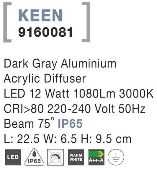 Aplica LED moderna pentru iluminat exterior IP65 KEEN