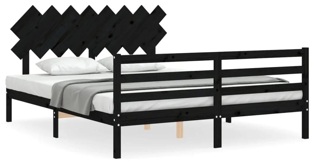 3195300 vidaXL Cadru de pat cu tăblie, negru, 160x200 cm, lemn masiv