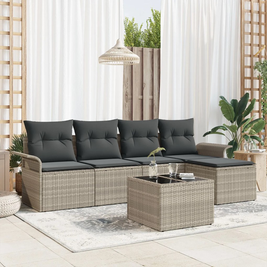 vidaXL Set de canapele pentru grădină 6 pcs Gri deschis Rattan poli