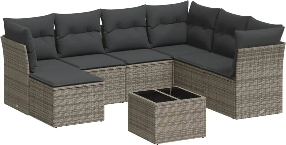vidaXL Set canapele de grădină cu perne, 8 piese, gri, poliratan