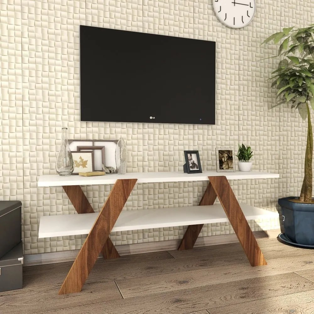 Comodă TV albă/cu aspect de lemn de nuc 120x33 cm Basic – Kalune Design