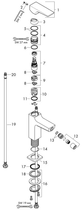 Baterie bideu cu ventil click-clack, Hansgrohe, Metropol, bronz periat