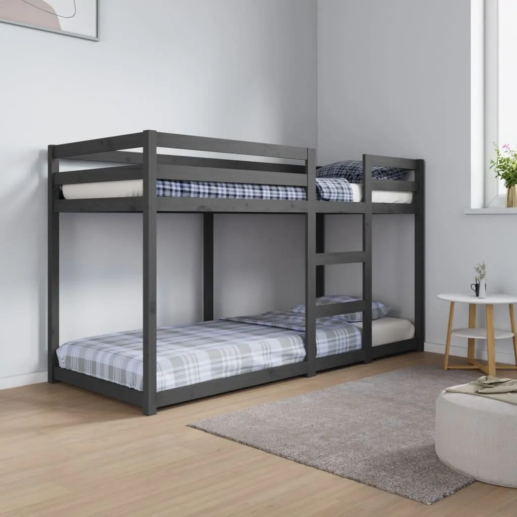 821661 vidaXL Pat supraetajat, gri, 75x190 cm, lemn masiv de pin