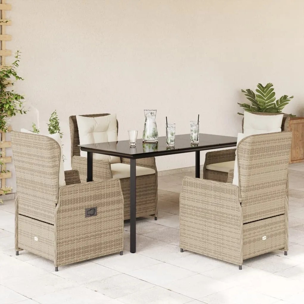 vidaXL Set mobilier de grădină cu perne, 5 piese, bej, poliratan