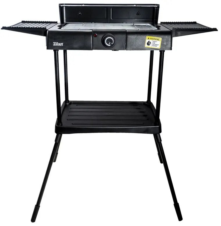 Gratar electric pe suport Zilan ZLN 3789, 2400W, 43x28 cm, Protectie vant, Reglarea gratarului, Negru