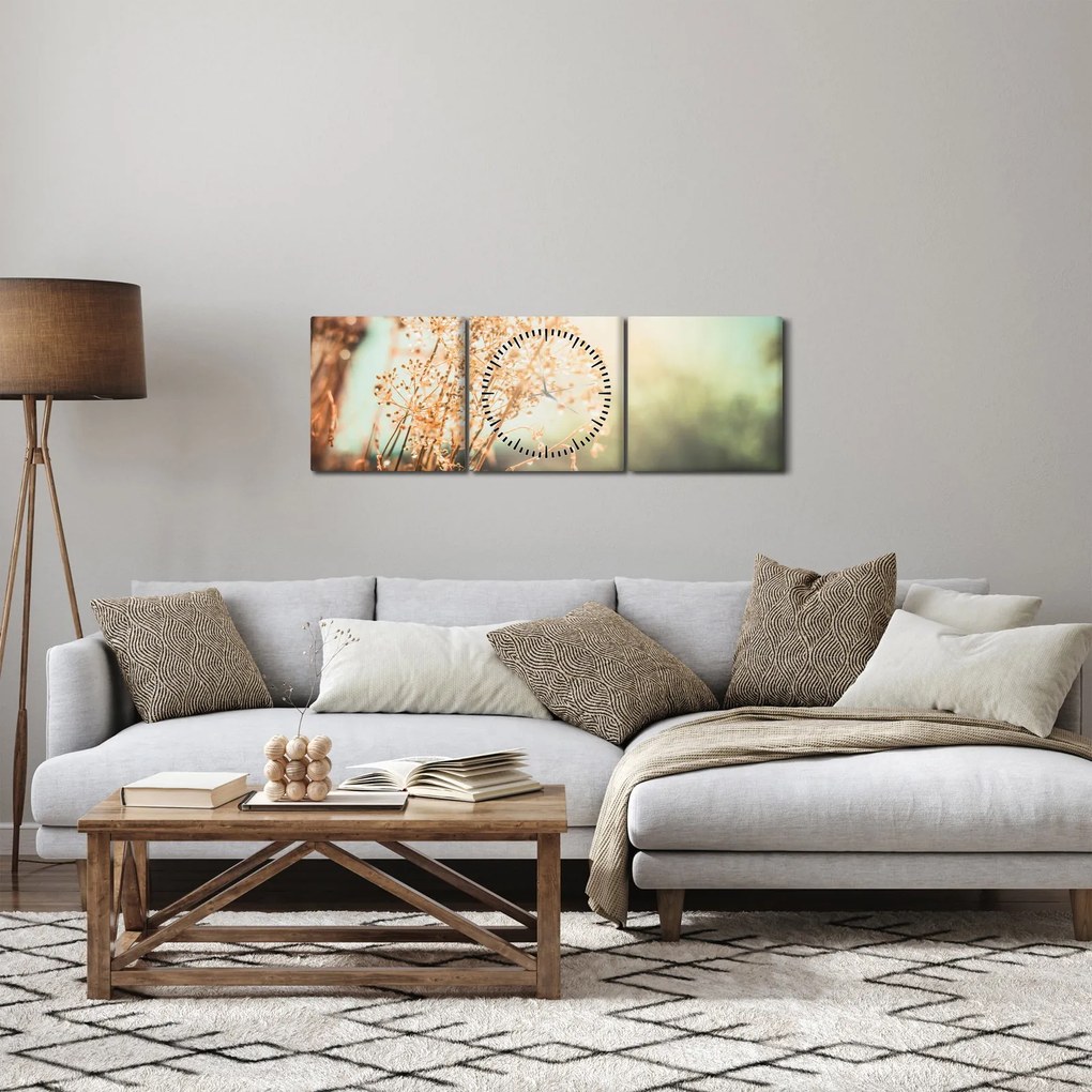 Tablou - Plante de luncă (cu ceas) (90x30 cm)