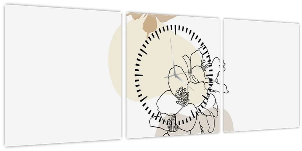 Tablou - Flori bej cu fluture N⁰3 (cu ceas) (90x30 cm)
