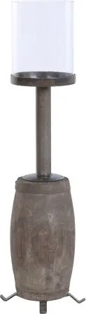 Sfeșnic de podea din lemn reciclat și metal, 26 x 26 x 100 cm, butuc de roată de car, glob din sticlă, „Candle Holder Wheel Hub"