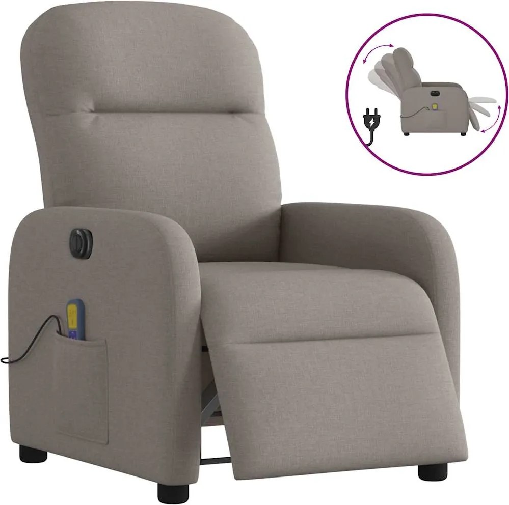vidaXL Fotoliu electric de masaj rabatabil, gri taupe, textil