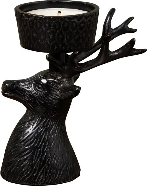Suport de lumanare, tip pastila, negru, din alama, Deer