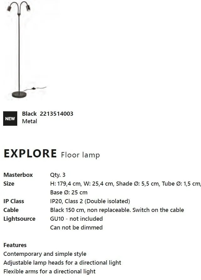 Lampadar, lampa de podea design contemporan Explore negru