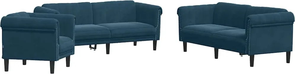 vidaXL Set de canapele, 3 piese, albastru, catifea