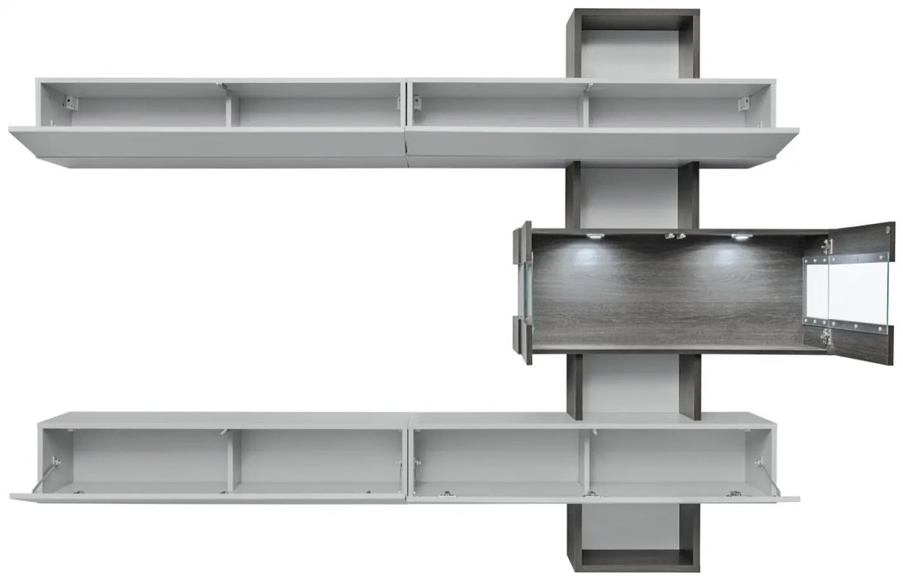 Mobila Living-sufragerie  camera de zi , stejar grafit gri perlat  , 230 cm lungime, usi deschidere push open