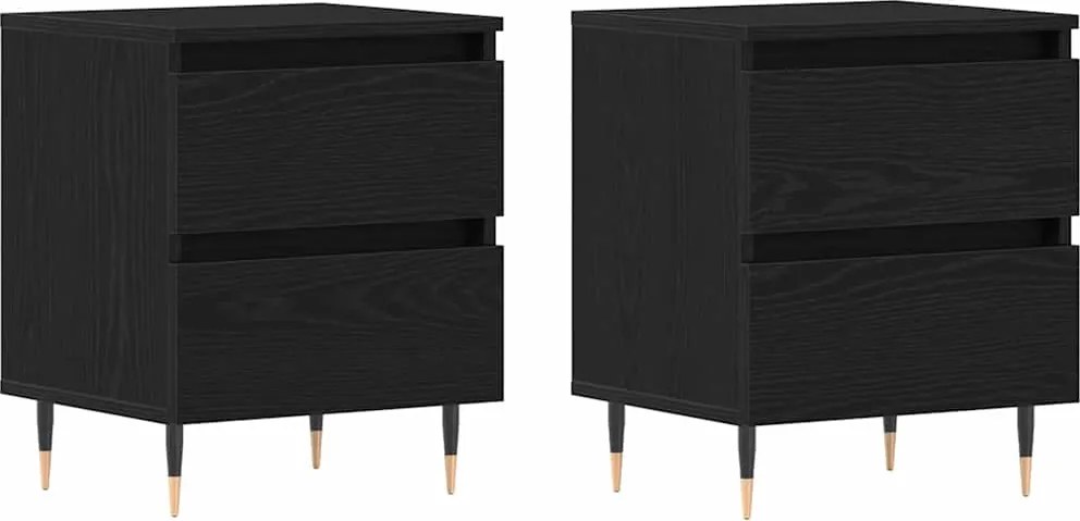 vidaXL Dulap de noapte cu sertar 2 pcs Stejar Negru 40 x 35 x 50 cm