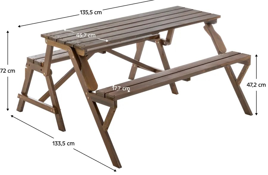 Masă/banc de grădină, 2in1, maro, ZAGIR