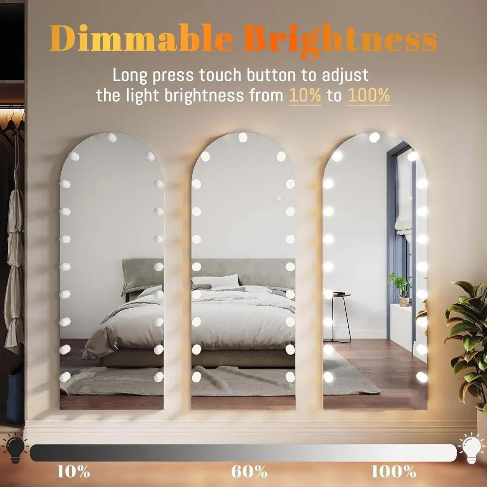 Oglindă Arcuită cu becuri LED, Iluminare Reglabilă, 3 Culori, Control Touch, Sticlă HD, cu Suport, 160x50 cm