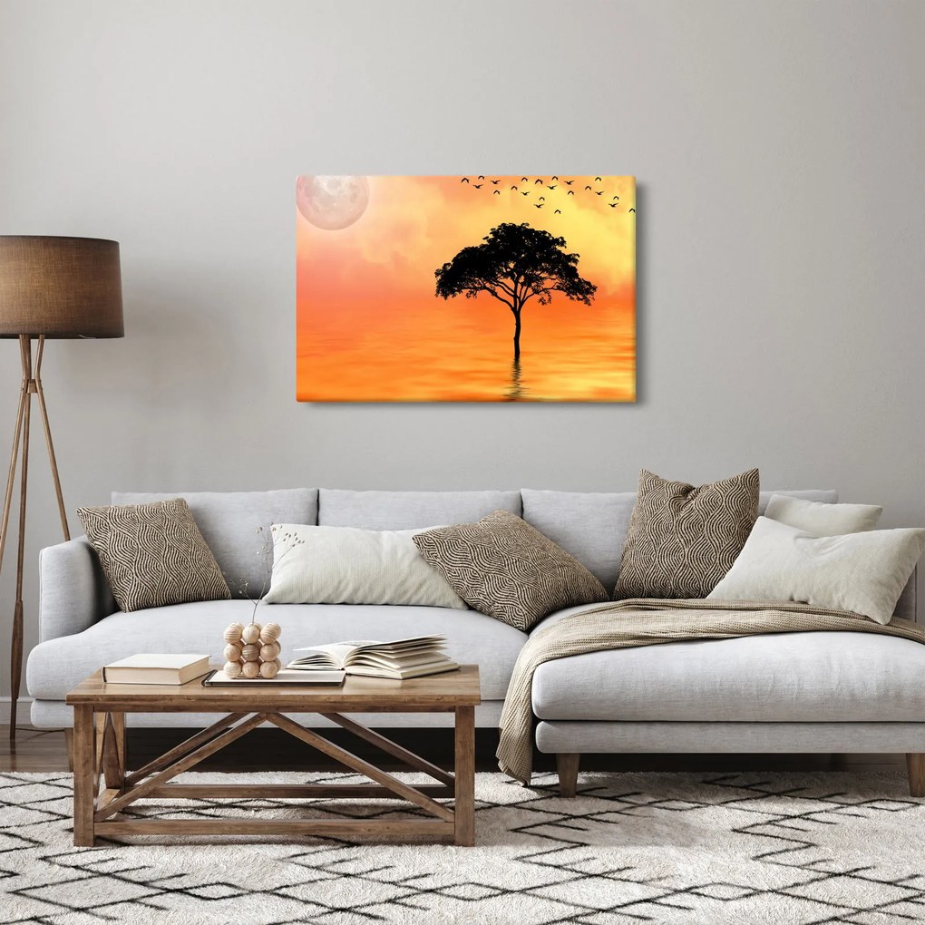 Tablou cu copac în apus de soare (90x60 cm)