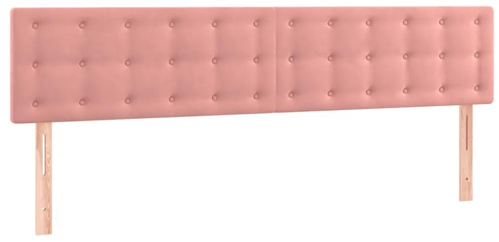 Pat cu arcuri, saltea  LED, roz, 200x200 cm, catifea Roz, 200 x 200 cm, Nasturi de tapiterie