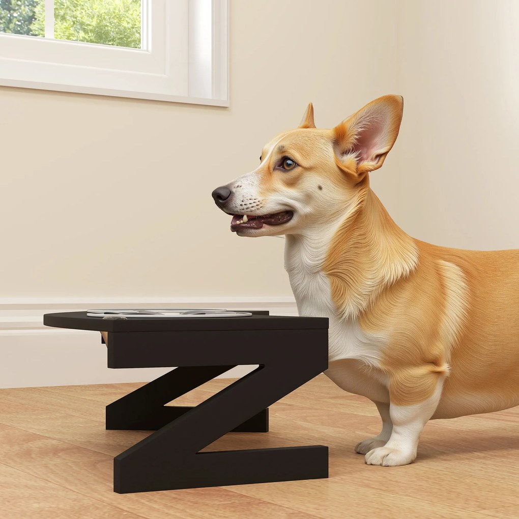 PawHut Suport pentru boluri câine ridicat cu suport, boluri câine cu 2 boluri din oțel inoxidabil de 1L 52,5 x 30 x 16,5 cm negru | Aosom Romania
