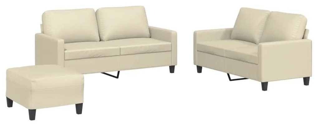 3201414 vidaXL Set de canapele cu perne, 3 piese, crem, piele ecologică