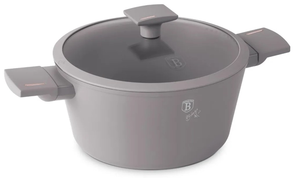 Oală cu capac 24 cm, 4.1L – Berlinger Haus Taupe Collection BH 8101, antiaderentă, pentru gătit zilnic sănătos, design modern